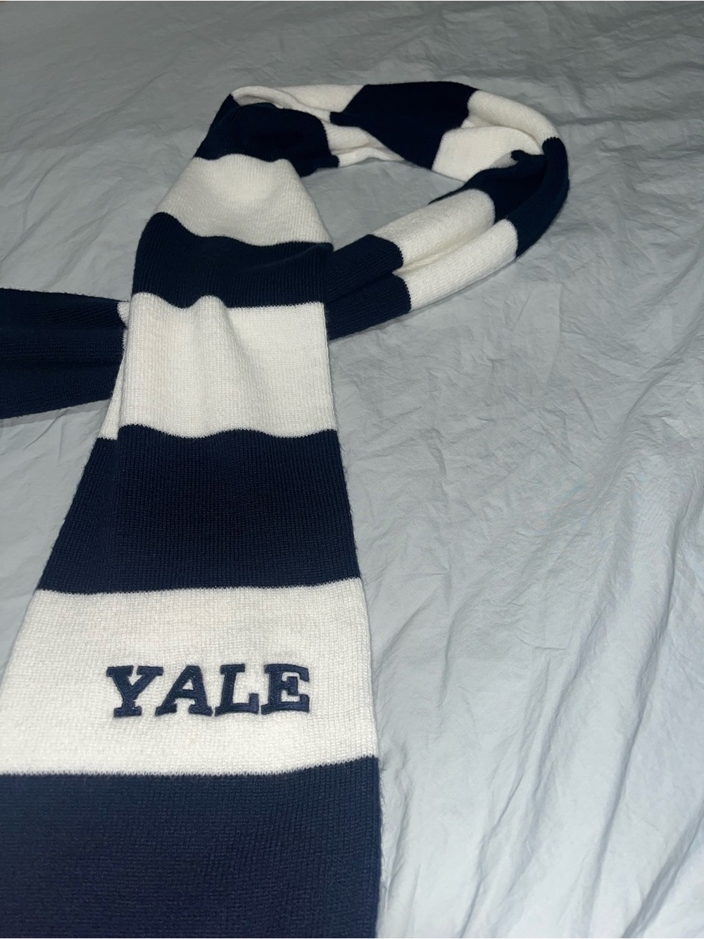 Yale Navy & White Striped Knit Scarf